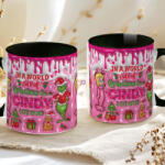 Deconline Crafts Grincses karácsonyi bögre "Cindy Lou" pufi hatású fekete bögre (DO129189-BLACK-MUG)