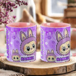 Deconline Crafts Egyedi neves "Labubu lila" bögre személyre szabható rózsaszín (DO69363-LILA-PINK-MUG)