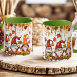 Deconline Crafts Őszi mintás bögre 3D pufi hatású "Őszi törpék" zöld (DO126127-GREEN-MUG)