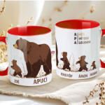 Deconline Crafts Apák napi bögre "Apamaci bocsokkal, Max 5 gyerek" Személyre szabható, piros, kerámia (DO133015-RED-MUG)