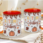 Deconline Crafts Őszi mintás bögre 3D pufi hatású "Autumn Vibes" narancssárga (DO126124-ORANGE-MUG)