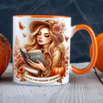 Deconline Crafts Halloween mintás bögre Olvasó lány, egyedi szöveggel Narancssárga (DO126142-ORANGE-MUG)