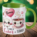 Deconline Crafts Szerelmes bögre "Te vagy a cukor a teámba" egyedi névvel, zöld, kerámia (DO133010-GREEN-MUG)