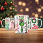 Deconline Crafts Grincs mintás karácsonyi bögre 3D pufi hatású "Youth Grinch (DO129109)