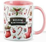 Deconline Crafts Egyedi neves karácsonyi bögre "Candy Christmas" 330 ml kerámia Rózsaszín Full HD (DO129196-PINK-MUG)