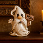 QX-IMP Halloween-i dekorációs figura -szellem manó táblával, 10 cm (047021)