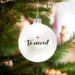 Deconline Crafts Egyedi neves üveg karácsonyfa gömb 8cm, fehér, névre szóló (DO11910)