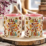 Deconline Crafts Őszi mintás bögre 3D pufi hatású "Hello Fall" rózsaszín (DO126125-PINK-MUG)