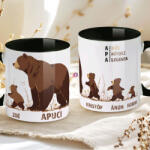 Deconline Crafts Apák napi bögre "Apamaci bocsokkal, Max 5 gyerek" Személyre szabható, fekete, kerámia (DO133015-BLACK-MUG)