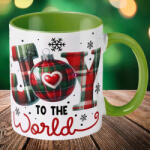 Deconline Crafts Karácsonyi bögre "Joy to the world" 330 ml kerámia Zöld Full HD (DO129191-GREEN-MUG)
