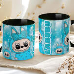 Deconline Crafts Egyedi neves "Labubu BLUE" bögre személyre szabható fekete (DO69363-BLUE-BLACK-MUG)