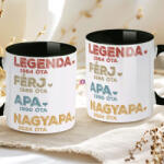 Deconline Crafts Apák napi bögre "Legenda nagyapa" Személyre szabható, fekete, kerámia (DO133017-BLACK-MUG)