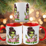 Deconline Crafts Egyedi feliratos karácsonyi bögre "Grincs lány cicával" pufi hatású piros bögre (DO129213-RED-MUG)