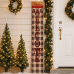 Decoration & Design Tábla kockás mintával Welcome felirattal fa 120x24x2 cm piros, fekete (DD62898)