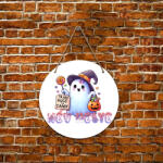 Deconline Crafts XL Halloweeni FaTábla Cuki szellemes, személyre szabható, akasztható többféle méret (DO126183-WOOD-CIRCLE)