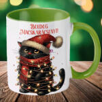 Deconline Crafts Karácsonyi bögre "Boldog macskarácsonyt" 330 ml kerámia Zöld Full HD (DO129199-GREEN-MUG)
