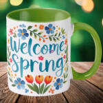 Deconline Crafts Húsvéti bögre "Welcome Spring" , zöld, kerámia (DO133004-GREEN-MUG)