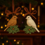 Decoration & Design Madár fagyallal akasztós poly 7, 5x1, 5x10 cm krém, barna 2 féle (DD68437)