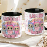 Deconline Crafts Egyedi neves "LABUBU Friends" bögre személyre szabható fekete (DO69367-BLACK-MUG)