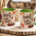 Deconline Crafts Őszi mintás bögre 3D pufi hatású "Hello Fall Y'all" zöld (DO126104-GREEN-MUG)