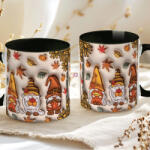 Deconline Crafts Őszi mintás bögre 3D pufi hatású "Gnomes" fekete (DO126123-BLACK-MUG)