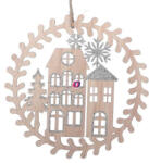 Decoration & Design Fali dekor házakkal akasztós fa 20x20cm natúr, ezüst (269489)