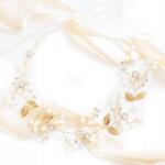 Kokonet Arany koszorú gyöngyök strassz levelek Áldozás esküvői hajdísz esküvőre (4-0214)