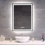 Welland Tükör LED világítással 60x80cm | Páramentesítő funkció | Beépített óra | Fényerő és színhőmérséklet szabályozás | Welland Type-2V (04B01-60-80)