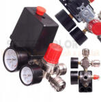 KolorTech Nyomáskapcsoló kompresszorokhoz, 230V, Regulátor, 2x manometer, 2x gyors csatoló (PL-230-2)