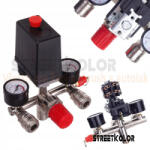 KolorTech Nyomáskapcsoló kompresszorokhoz, 230V, Regulátor, 2x manometer, 2x gyors csatoló (PL-230)