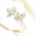 Kokonet Arany duó dekoratív haj gombostűk bedugós konty esküvői levelek gallyak (Pozłacana ozdoba do włosów z cyrkoniami)