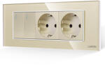 Luxion Intrerupator Dublu + 2 Prize cu Rama din Sticla LUXION, Standard Italian, 6M SmartElectro IntelligentHouse (LXI-2008/2045GF-G)