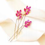 Kokonet 3 darabos hajcsat szett, strasszkövekkel, esküvőre, fukszia színű (RÓŻOWE szpilki kokówki wsuwki)