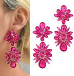 Kokonet Fülbevaló látványos nagy Fukszia málna strasszokkal rozetta applikáció (3-0576)
