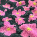  Kabát anyag TEDDY JACQUARD Flowers army green/pink