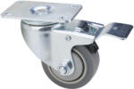 Evotools Roata Pivotanta cu Flansa TPR Gri - Cu Frana Sarcina Maxima 110 kg (679671)