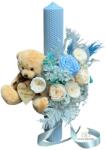 Eventissimi® Lumanare Botez Baiat cu Flori Criogenate si Ursulet , Baby Blue, Model Premium 40 cm (LN-052)