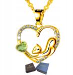 Mennica Świdnicka Arany Nyaklánc Ezüst 925 Szív Macska Cirkóniákkal Születésnapi Ajándék