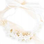 Kokonet Koszorú fehér virágok arany áldozás esküvő gyöngyökkel hajlékony dekoráció (4-0223)