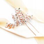 Kokonet hajtű rózsaarany színű ágacskák esküvői kristályokkal díszített (ROSE szpilka z kwiatami cyrkoniami)