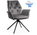  Scaun living gri BUC 0224 rotativ, din catifea, cu cadru metalic
