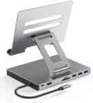 Plasico Computers Докинг станция със стойка за таблет be st801, 9-в-1, usb-c 3.0, pd 100w, Сива (st801)