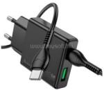 hoco. N38 hálózati töltő USB+Type-C aljzat 20W, vékony, FEKETE (HOCO_N38) (HOCO_N38)
