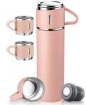 FOXMAG24 3 részes készlet, termosszal és 2 csészével, űrtartalom 500 ml, fémből és szilikonból, hermetikus fedéllel, BPA mentes, rózsaszín (DCK8T0YBM)