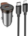 hoco. autós töltő Type C + kábel Type C - Lightning PD QC 30W NZ16 fém szürke