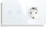 Smart Life / Tuya Intrerupator wireless inteligent (fara nul) dublu si priza inteligenta Smart Life alb, cu touch, din sticla, Wi-Fi integrat (SL-LS2-SP1WH)