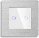 Luxion Intrerupator Dublu Cap Scara / Cruce cu Touch din Sticla si Rama de Aluminiu LUXION RF433 Alb (LX-MT-R202A-W)