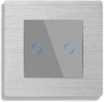Luxion Intrerupator Dublu Cap Scara / Cruce cu Touch din Sticla si Rama de Aluminiu LUXION RF433 Gri (LX-MT-R202A-GY)