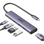 UGREEN Dokkoló állomás 5 az 1-ben, 4K@30Hz, USB HUB, HDMI 1.4, 1x USB-A 3.0, 2x USB-A 2.0, USB-C, 100W, szürke (15495)