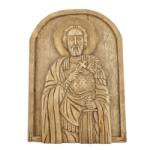  Дърворезбована икона на Свети Мина в овална форма (5493)